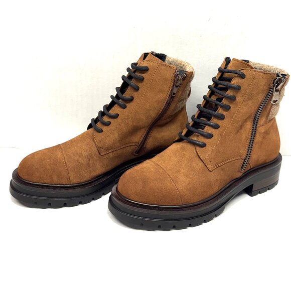 MIZ MOOZ NUBUCK LEATHER BOOTS SIDE ZIP LACE UP 37EU/ 7US CAMEL Z-167 - Picture 2 of 6